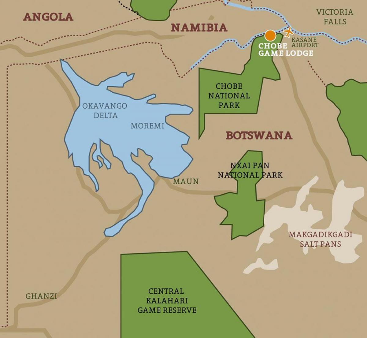 kart over Botswana kart nasjonalparker