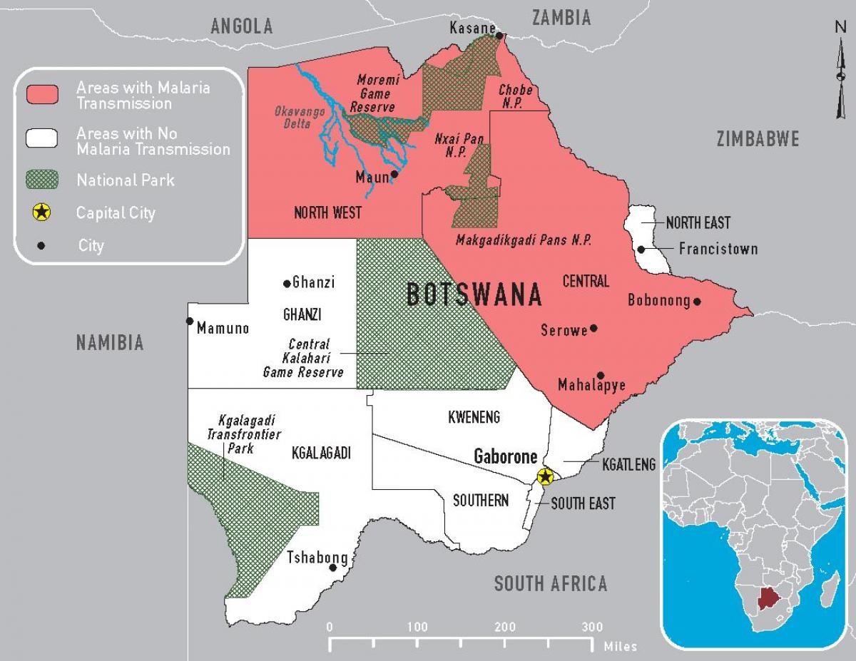 kart over Botswana malaria