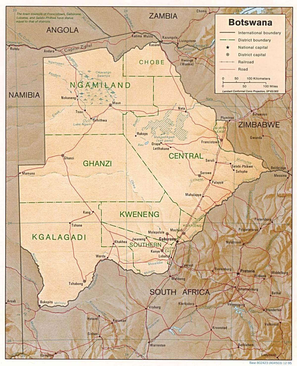 kart over Botswana som viser byer og landsbyer