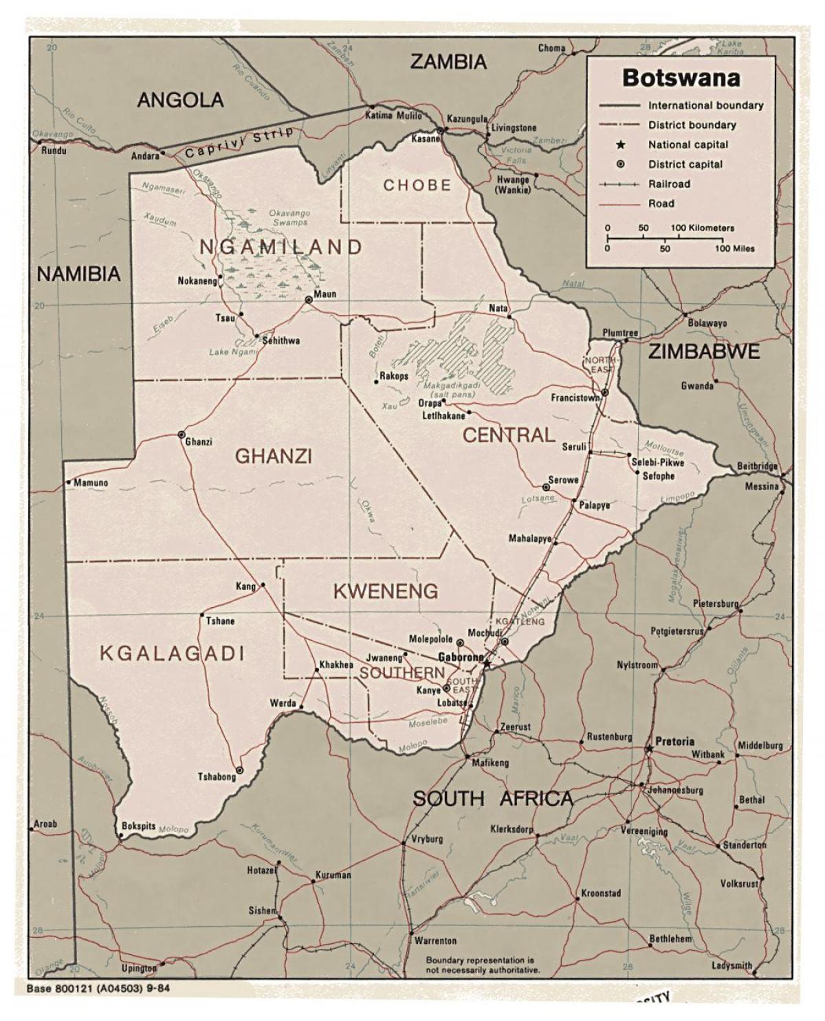 detaljert kart over Botswana