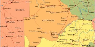 Kart over Botswana viser alle landsbyer