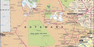 Kart med detaljert veikart for Botswana